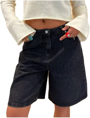 Women Y2K Baggy Denim Shorts Loose Mid Rise Cargo Long Jean Shorts Summer Wide Leg Distressed Carpenter Jorts