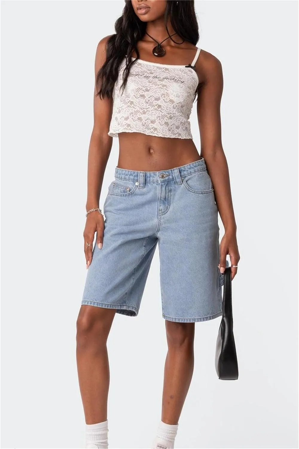 Women Y2K Baggy Denim Shorts Loose Mid Rise Cargo Long Jean Shorts Summer Wide Leg Distressed Carpenter Jorts