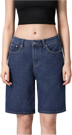 Women Y2K Baggy Denim Shorts Loose Mid Rise Cargo Long Jean Shorts Summer Wide Leg Distressed Carpenter Jorts