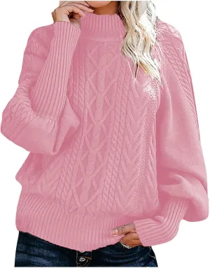 Womens Cable Knit Sweaters, Crewneck Long Sleeve Pullover Tops Casual Chunky Knitted Sweater