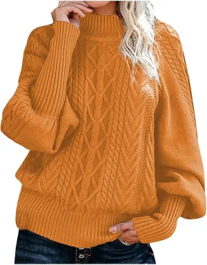 Womens Cable Knit Sweaters, Crewneck Long Sleeve Pullover Tops Casual Chunky Knitted Sweater