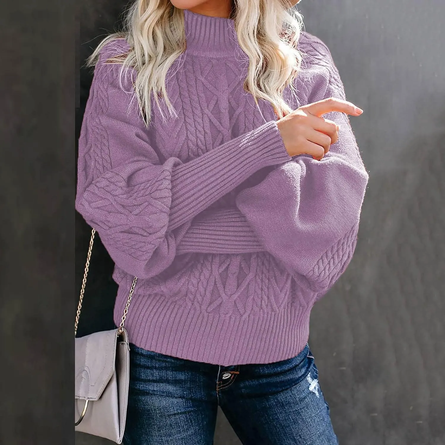 Womens Cable Knit Sweaters, Crewneck Long Sleeve Pullover Tops Casual Chunky Knitted Sweater