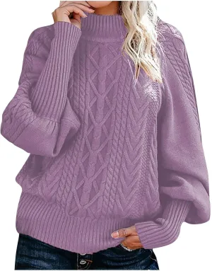 Womens Cable Knit Sweaters, Crewneck Long Sleeve Pullover Tops Casual Chunky Knitted Sweater