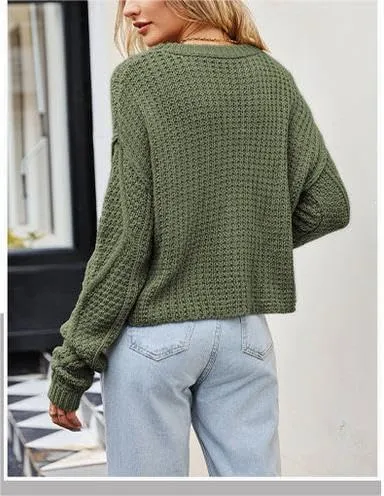 Women's Cable Knit Sweaters Crewneck Pullover Long Sleeve Casual Chunky Knit Blouse Top