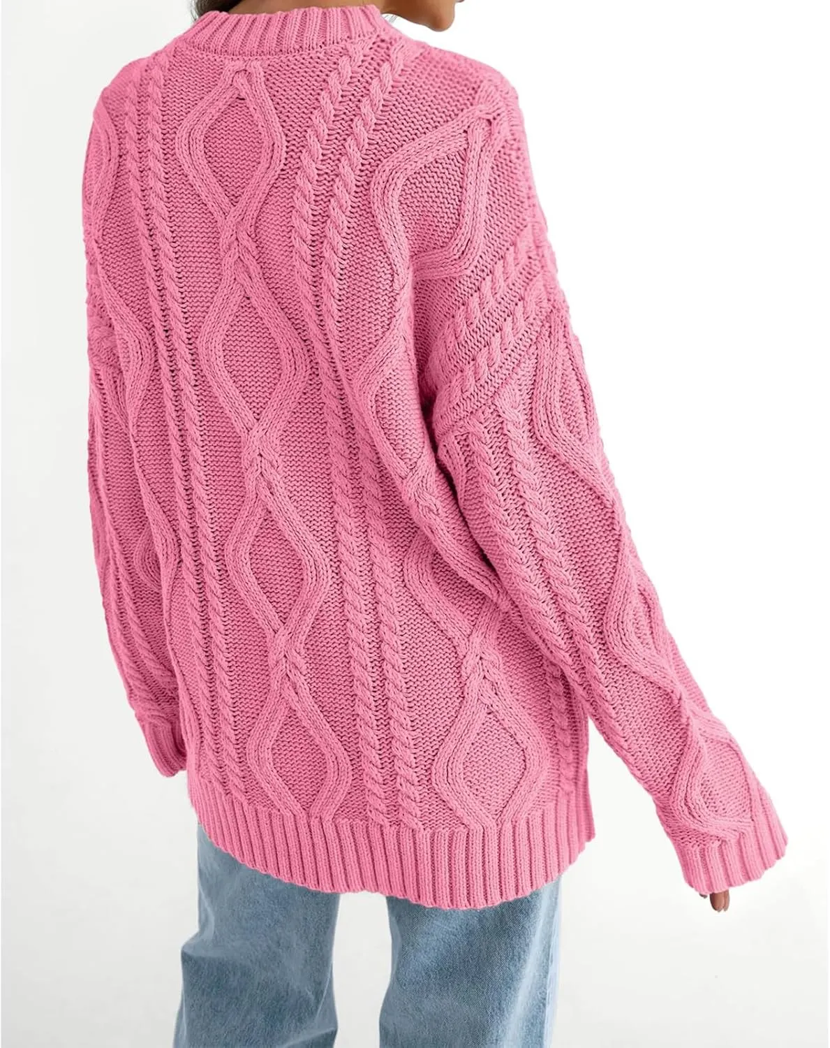 Womens Cable Knit Sweaters Oversized Crewneck Pullover Casual Long Sleeve Sweatshirt Knitted Tops