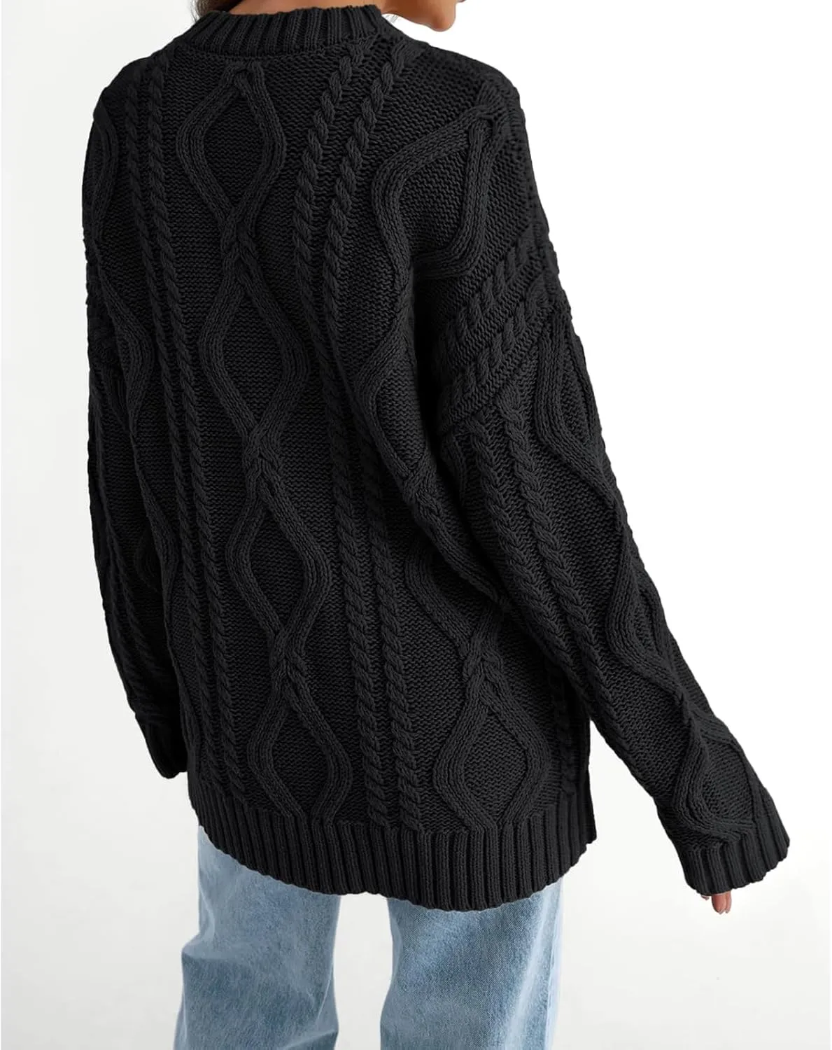 Womens Cable Knit Sweaters Oversized Crewneck Pullover Casual Long Sleeve Sweatshirt Knitted Tops