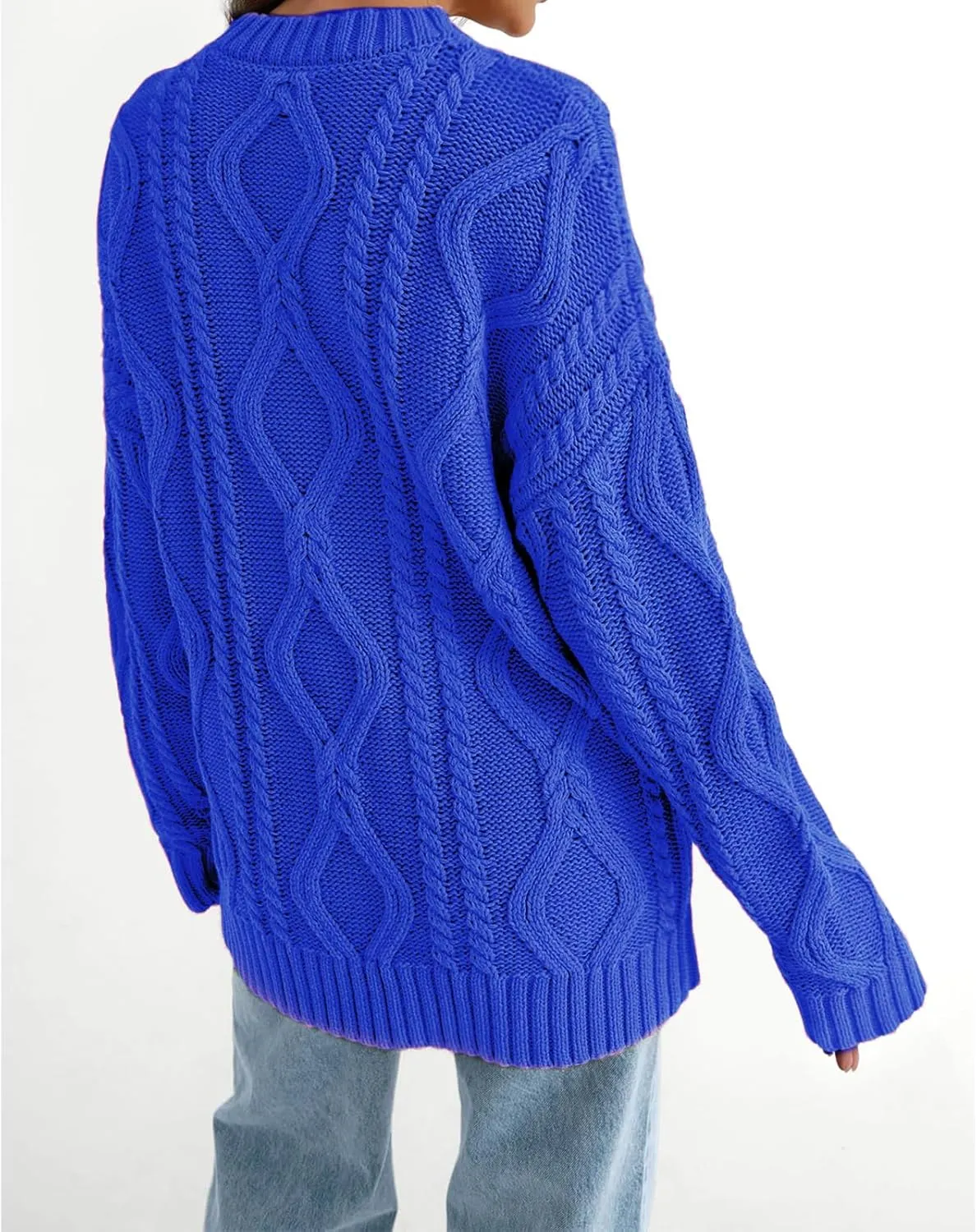 Womens Cable Knit Sweaters Oversized Crewneck Pullover Casual Long Sleeve Sweatshirt Knitted Tops
