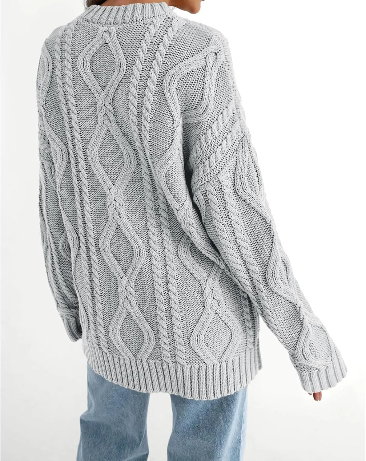 Womens Cable Knit Sweaters Oversized Crewneck Pullover Casual Long Sleeve Sweatshirt Knitted Tops