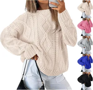 Womens Cable Knit Sweaters Oversized Crewneck Pullover Casual Long Sleeve Sweatshirt Knitted Tops