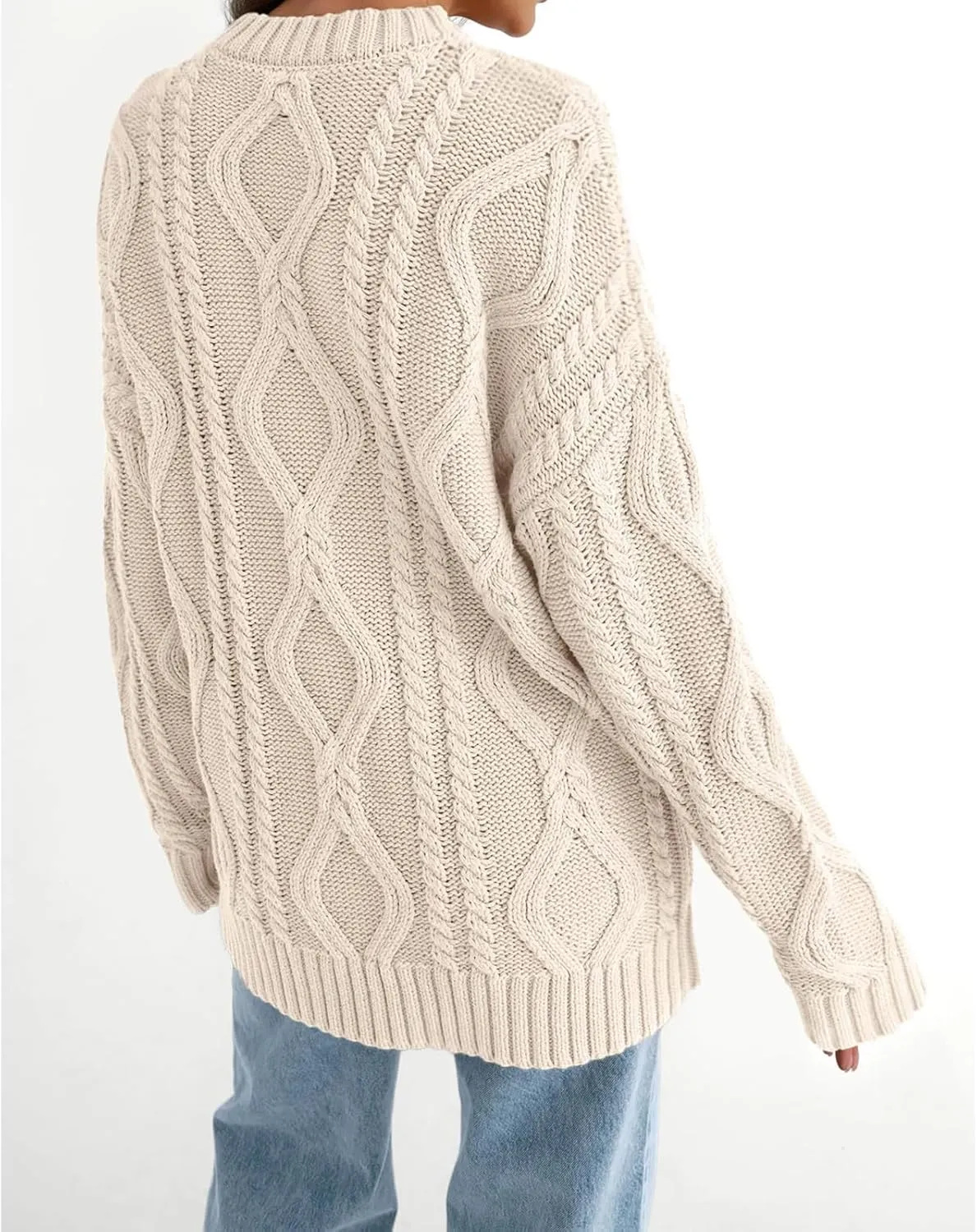 Womens Cable Knit Sweaters Oversized Crewneck Pullover Casual Long Sleeve Sweatshirt Knitted Tops
