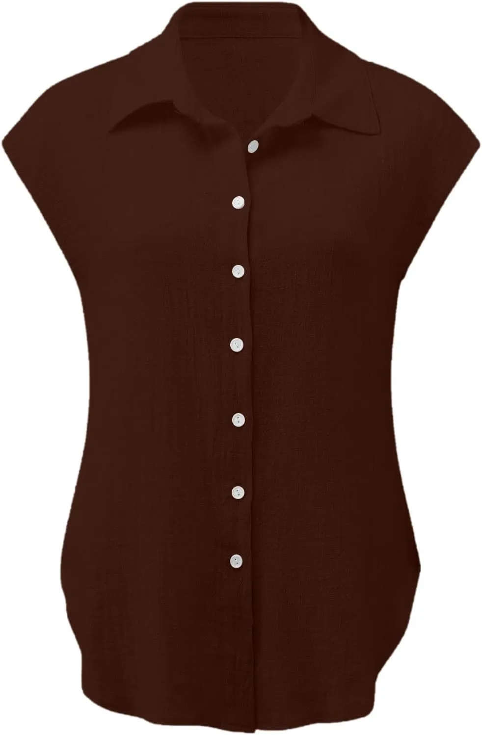 Women's Cap Sleeve Button Down Shirts Cotton Linen V Neck Tees Tops Short Sleeve Office Casual Business Plain Blouses