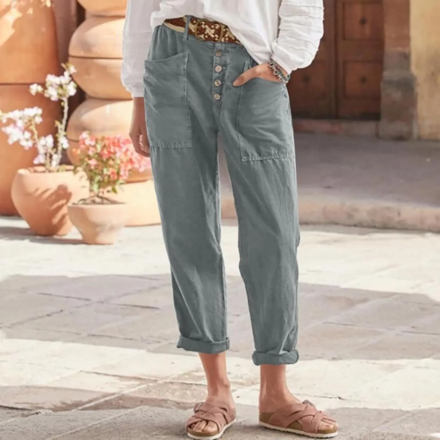 Womens Capri Pants Summer Trendy Casual Elastic Waist Cropped Trouser Resort Wear Beach Vacation Capris Clothes