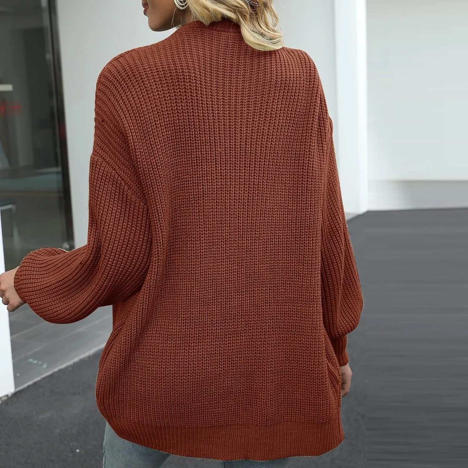 Womens Cardigan Sweaters Chunky Open Front Cardigan Oversized Cable Knit Sweaters with Pockets