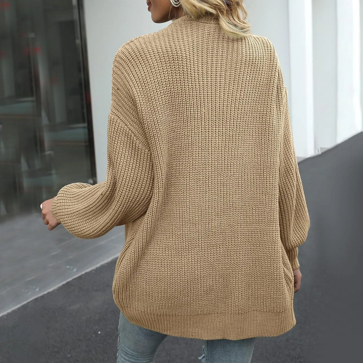 Womens Cardigan Sweaters Chunky Open Front Cardigan Oversized Cable Knit Sweaters with Pockets