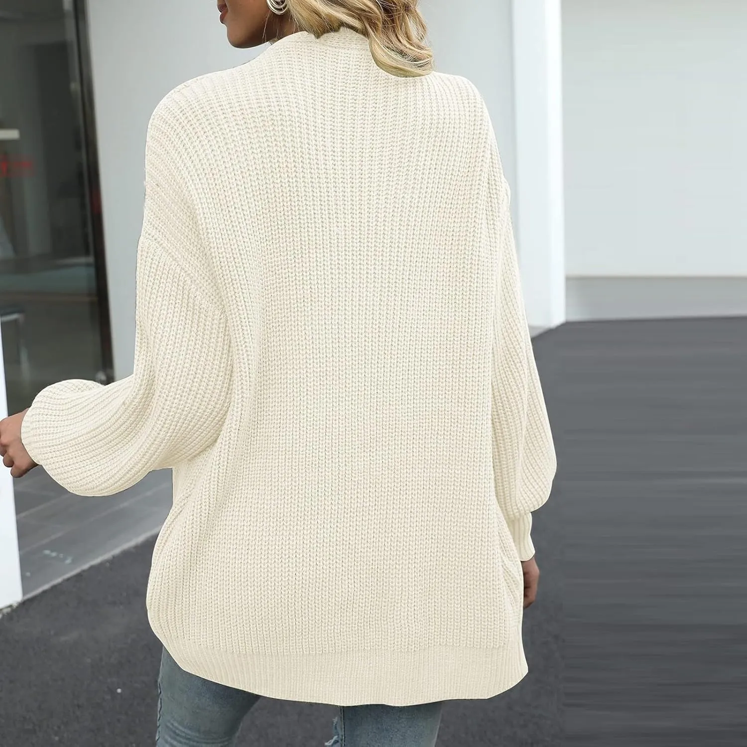 Womens Cardigan Sweaters Chunky Open Front Cardigan Oversized Cable Knit Sweaters with Pockets