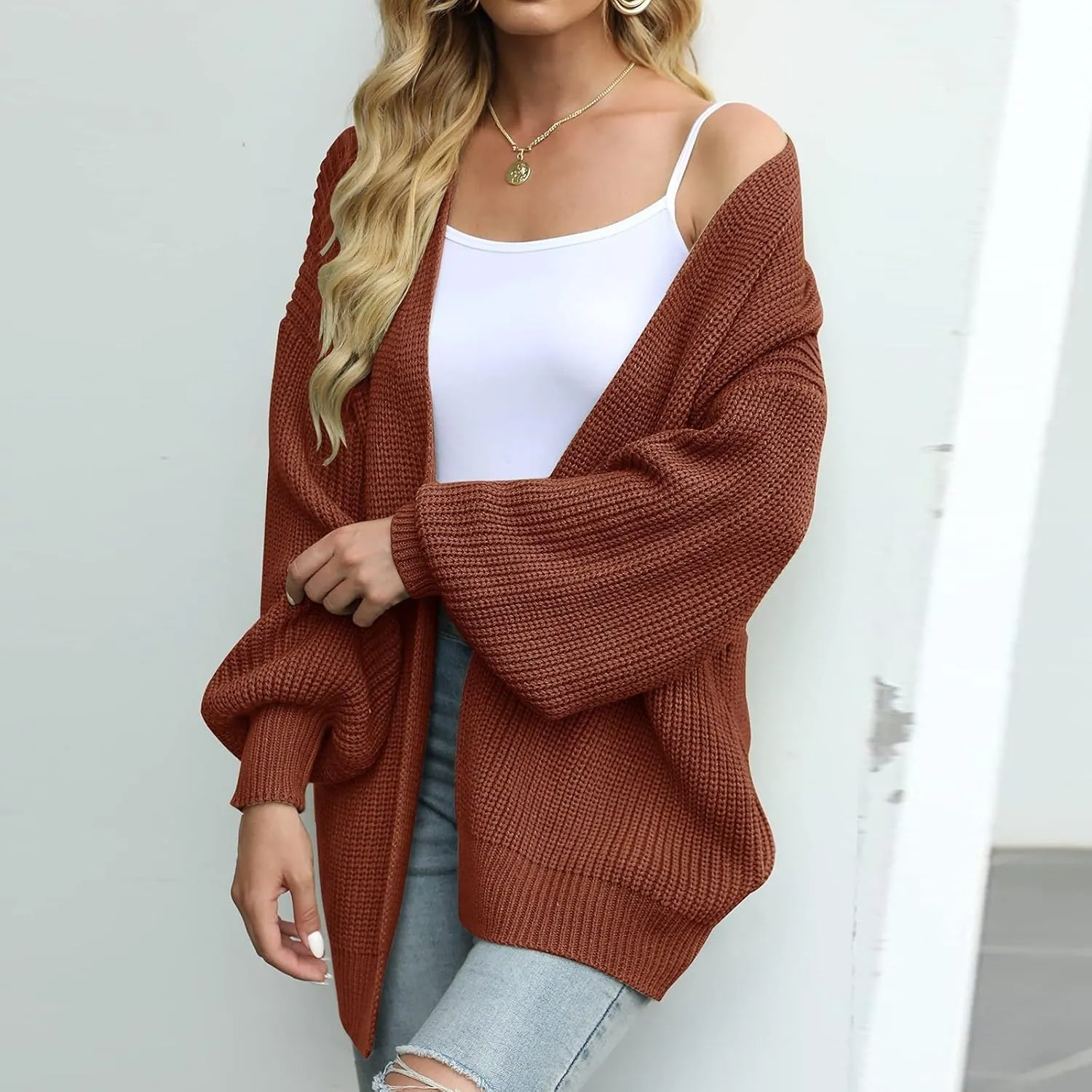 Womens Cardigan Sweaters Chunky Open Front Cardigan Oversized Cable Knit Sweaters with Pockets