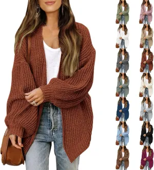 Womens Cardigan Sweaters Chunky Open Front Cardigan Oversized Cable Knit Sweaters with Pockets