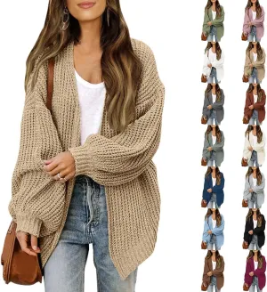 Womens Cardigan Sweaters Chunky Open Front Cardigan Oversized Cable Knit Sweaters with Pockets
