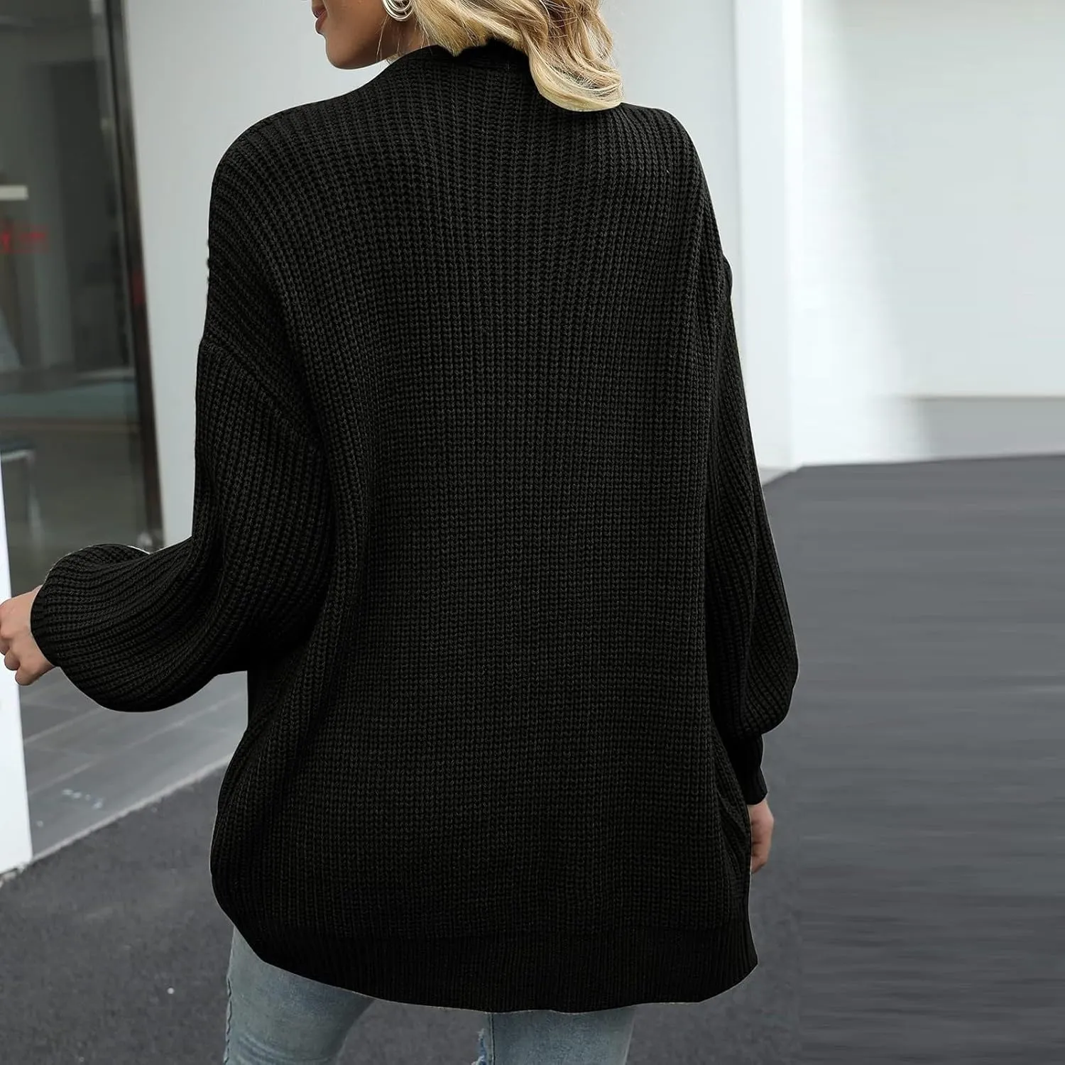 Womens Cardigan Sweaters Chunky Open Front Cardigan Oversized Cable Knit Sweaters with Pockets