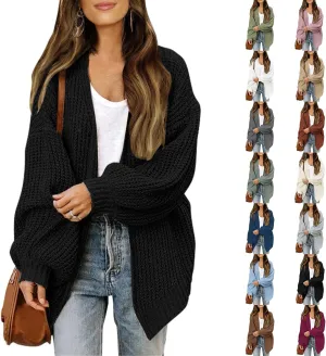 Womens Cardigan Sweaters Chunky Open Front Cardigan Oversized Cable Knit Sweaters with Pockets