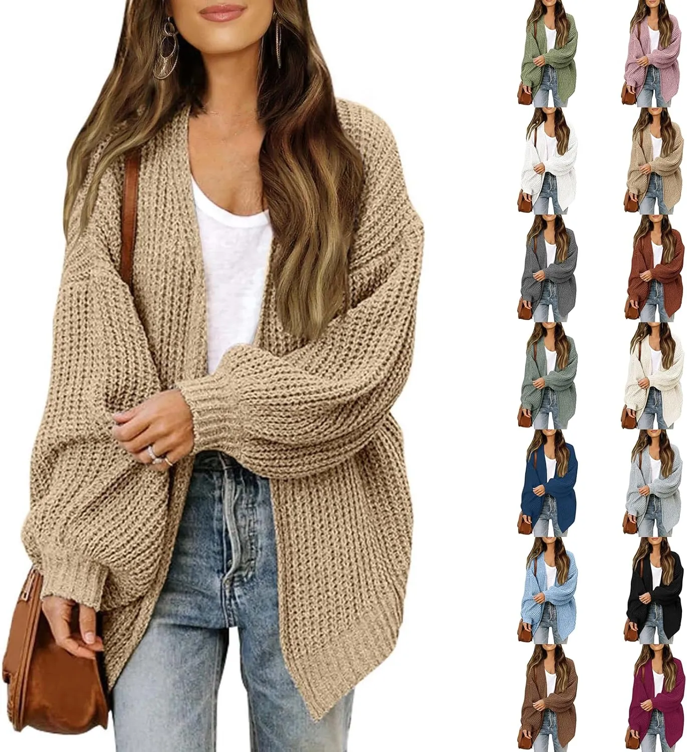 Womens Cardigan Sweaters Chunky Open Front Cardigan Oversized Cable Knit Sweaters with Pockets