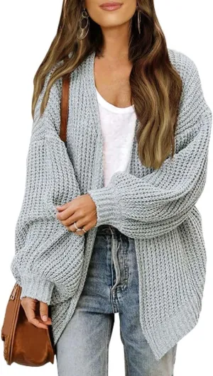 Womens Cardigan Sweaters Chunky Open Front Cardigan Oversized Cable Knit Sweaters with Pockets