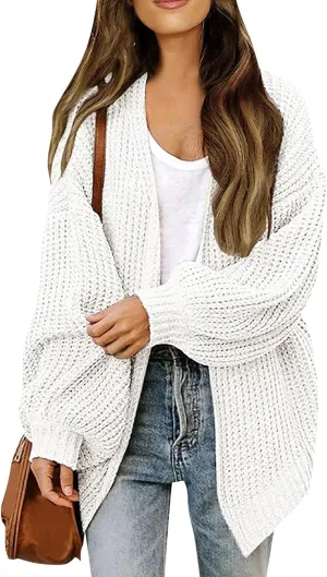 Womens Cardigan Sweaters Chunky Open Front Cardigan Oversized Cable Knit Sweaters with Pockets