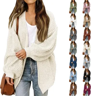 Womens Cardigan Sweaters Chunky Open Front Cardigan Oversized Cable Knit Sweaters with Pockets