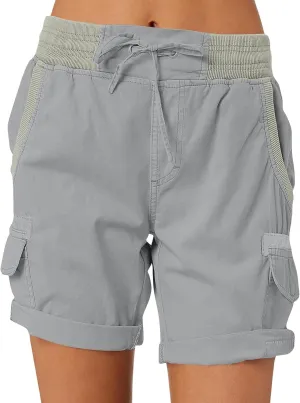 Womens Cargo Shorts 2025 Summer Casual Elastic High Waisted Drawstring Shorts Dressy Cotton Short Pants with Pocket