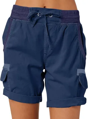 Womens Cargo Shorts 2025 Summer Casual Elastic High Waisted Drawstring Shorts Dressy Cotton Short Pants with Pocket