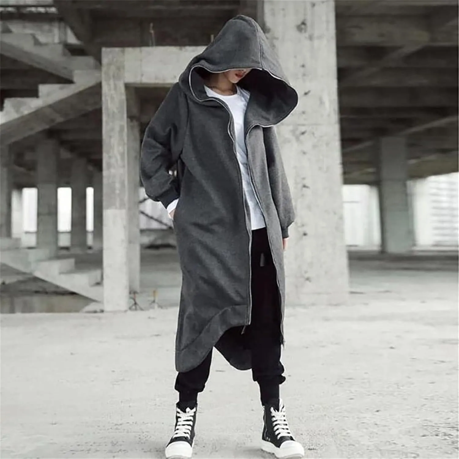 Womens Casual Hoodies Open Front Longline Overcoat Cloak Lightweight Long Sleeve Zip Up Cardigans Retro Gothic Jacket