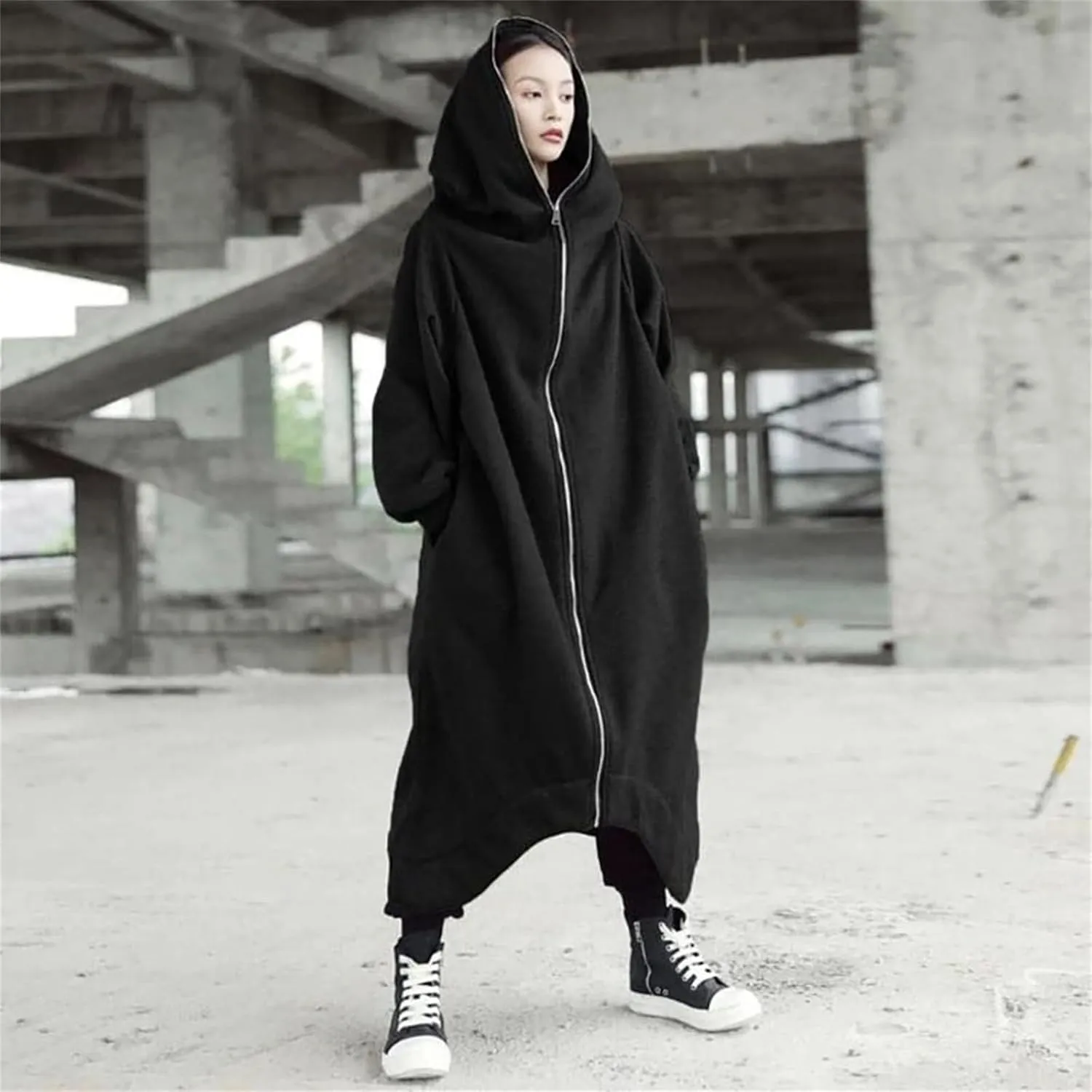 Womens Casual Hoodies Open Front Longline Overcoat Cloak Lightweight Long Sleeve Zip Up Cardigans Retro Gothic Jacket