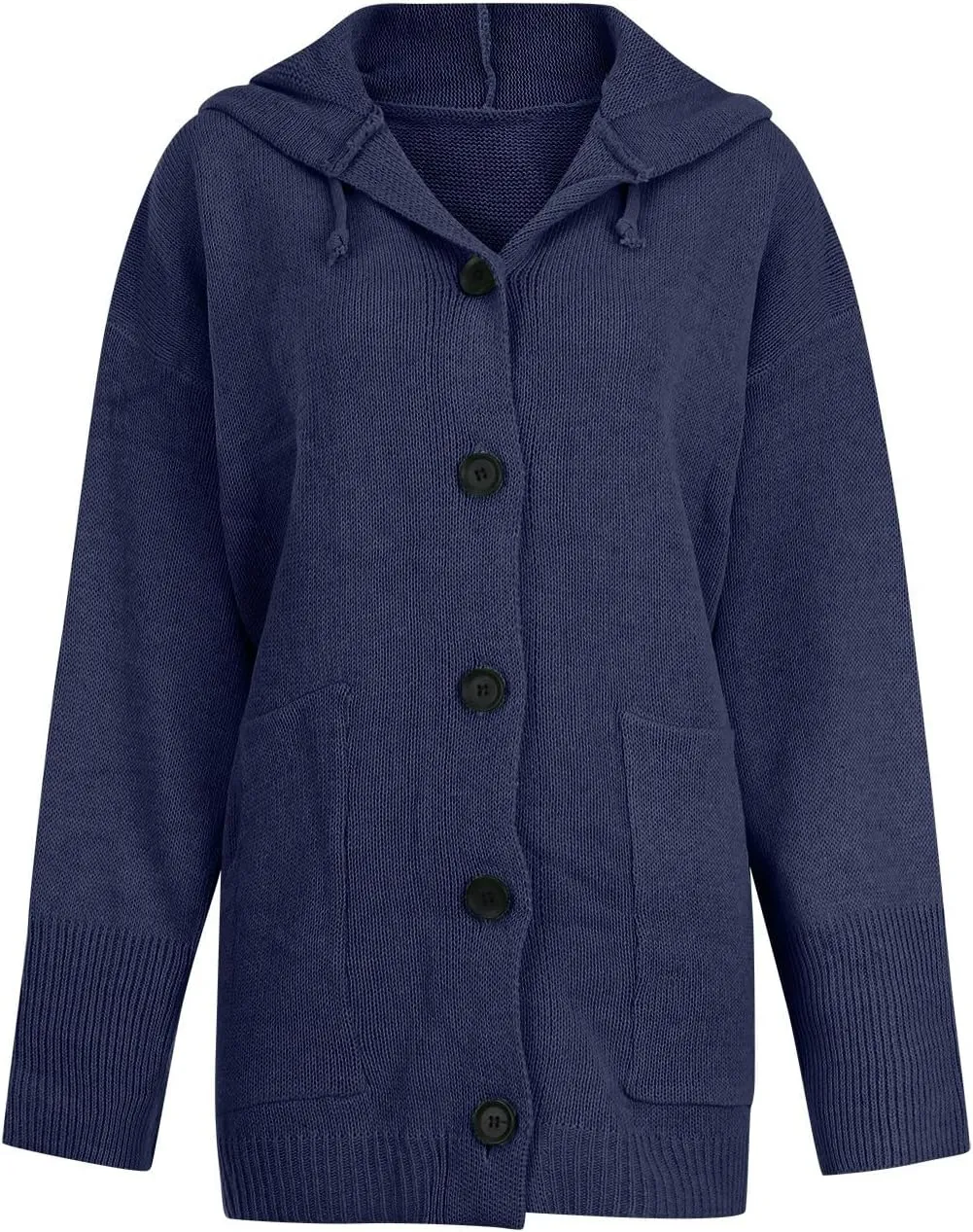 Women's Casual Long Sleeve Button Solid Color Loose Oversized Hooded Sweater Jacket with Pockets, S-5XL