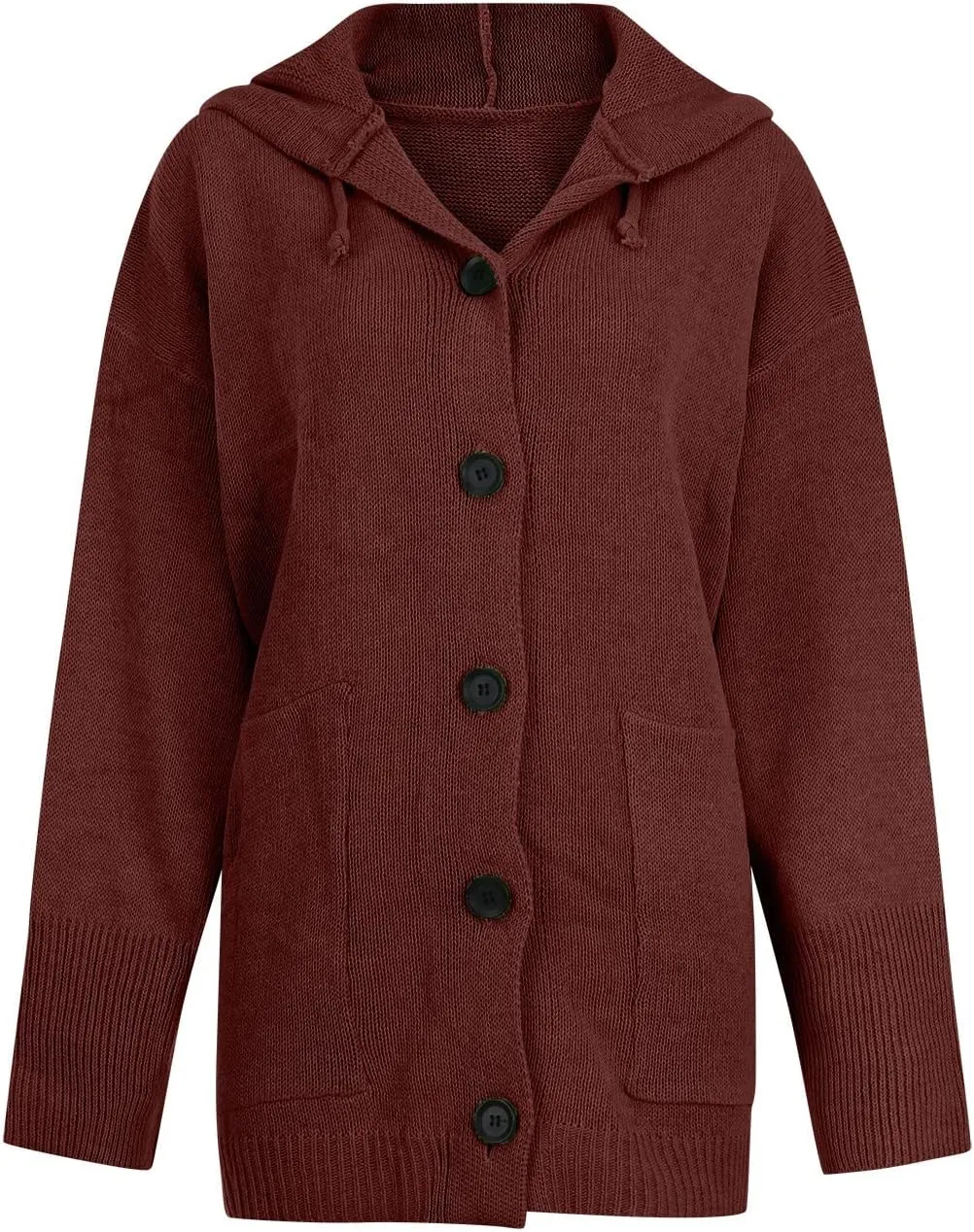Women's Casual Long Sleeve Button Solid Color Loose Oversized Hooded Sweater Jacket with Pockets, S-5XL