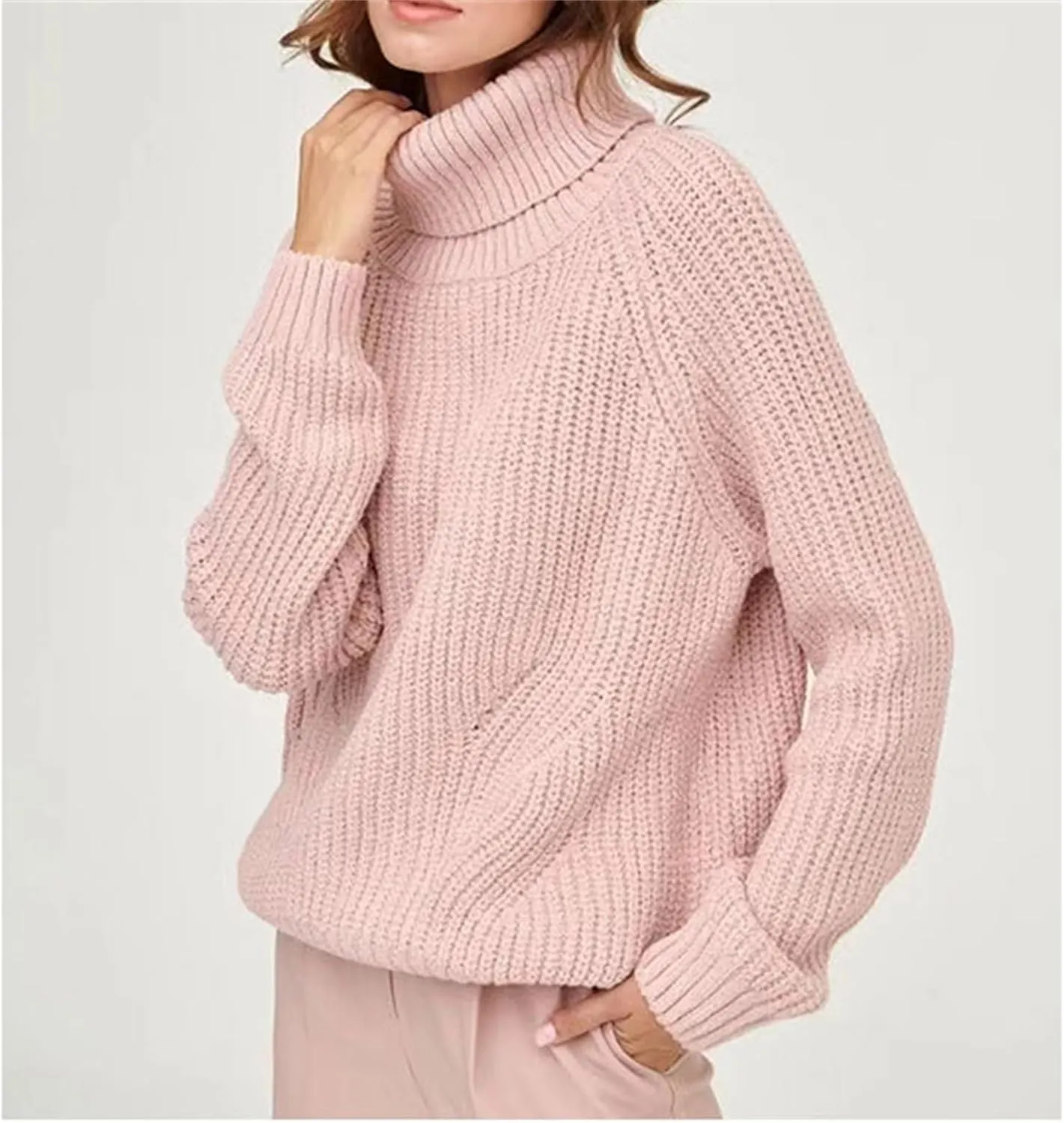Womens Chunky Turtleneck Sweaters, Turtleneck Long Sleeve Cable Knit Sweaters, Oversized Loose Pullover Outerwear