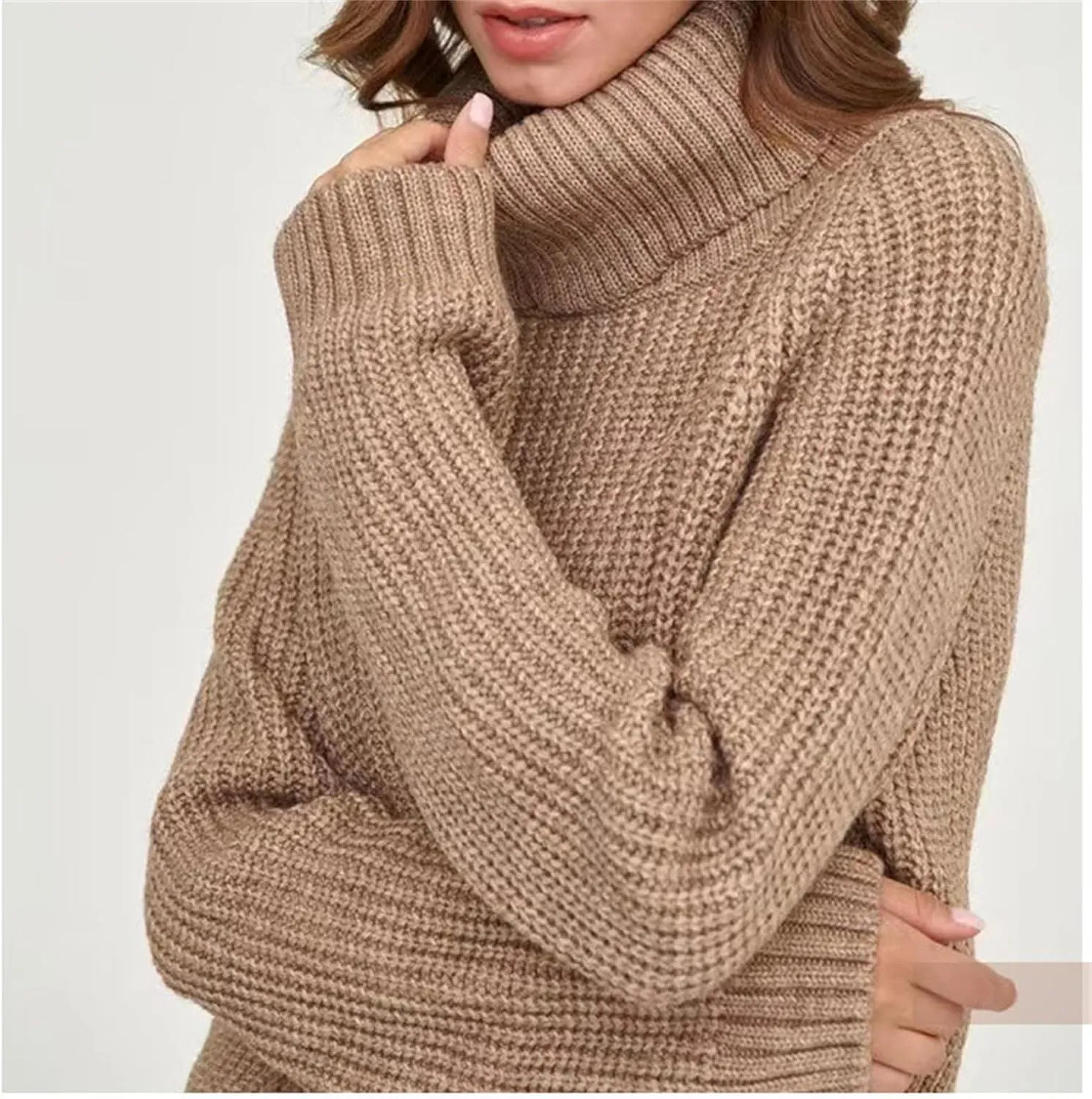 Womens Chunky Turtleneck Sweaters, Turtleneck Long Sleeve Cable Knit Sweaters, Oversized Loose Pullover Outerwear