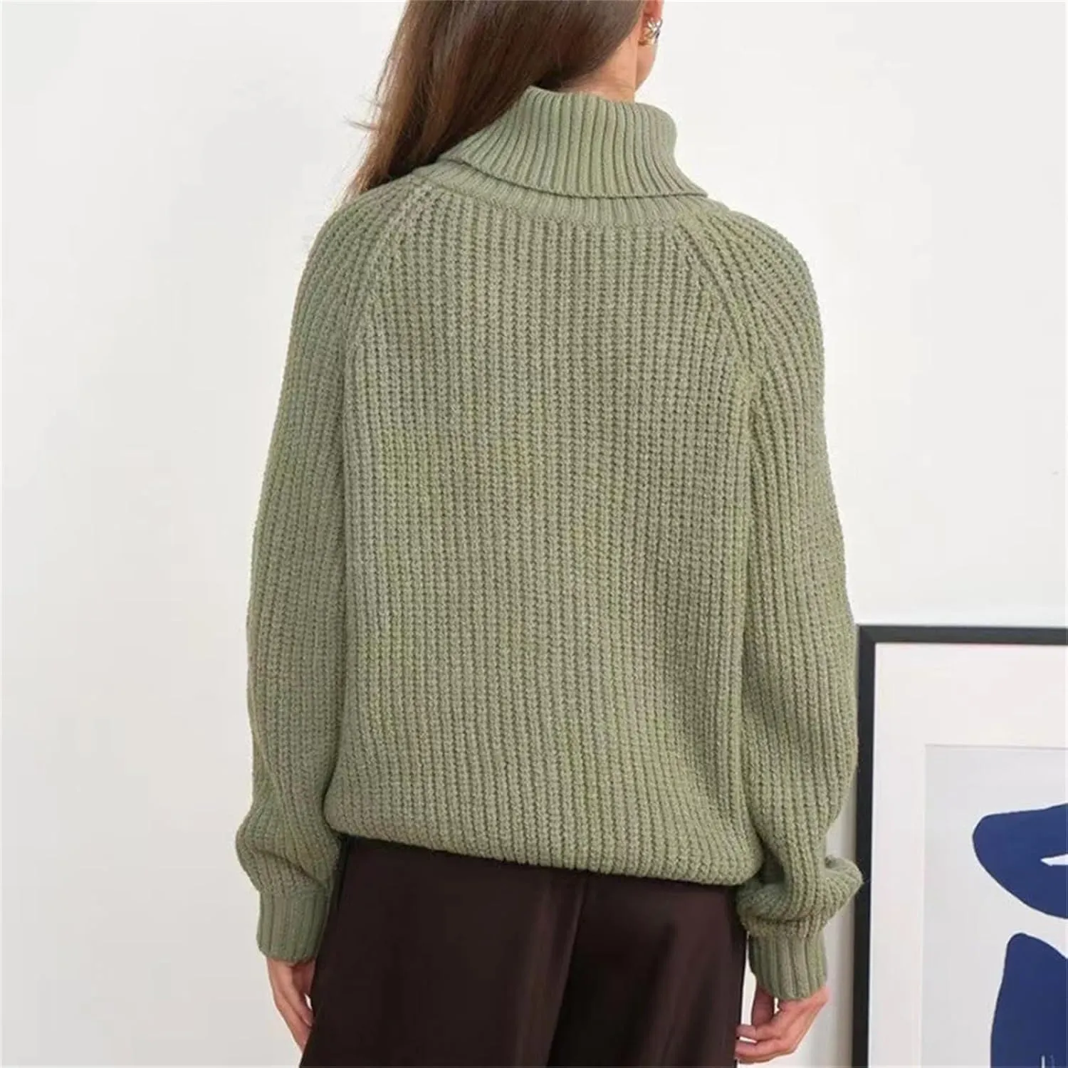 Womens Chunky Turtleneck Sweaters, Turtleneck Long Sleeve Cable Knit Sweaters, Oversized Loose Pullover Outerwear