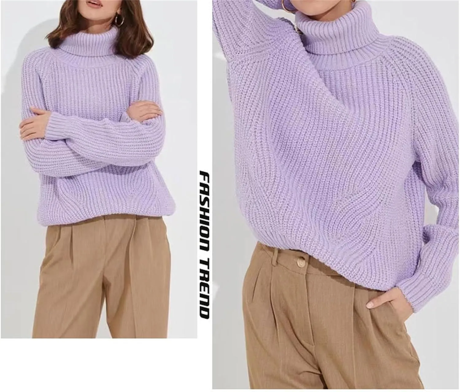 Womens Chunky Turtleneck Sweaters, Turtleneck Long Sleeve Cable Knit Sweaters, Oversized Loose Pullover Outerwear