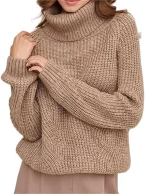 Womens Chunky Turtleneck Sweaters, Turtleneck Long Sleeve Cable Knit Sweaters, Oversized Loose Pullover Outerwear