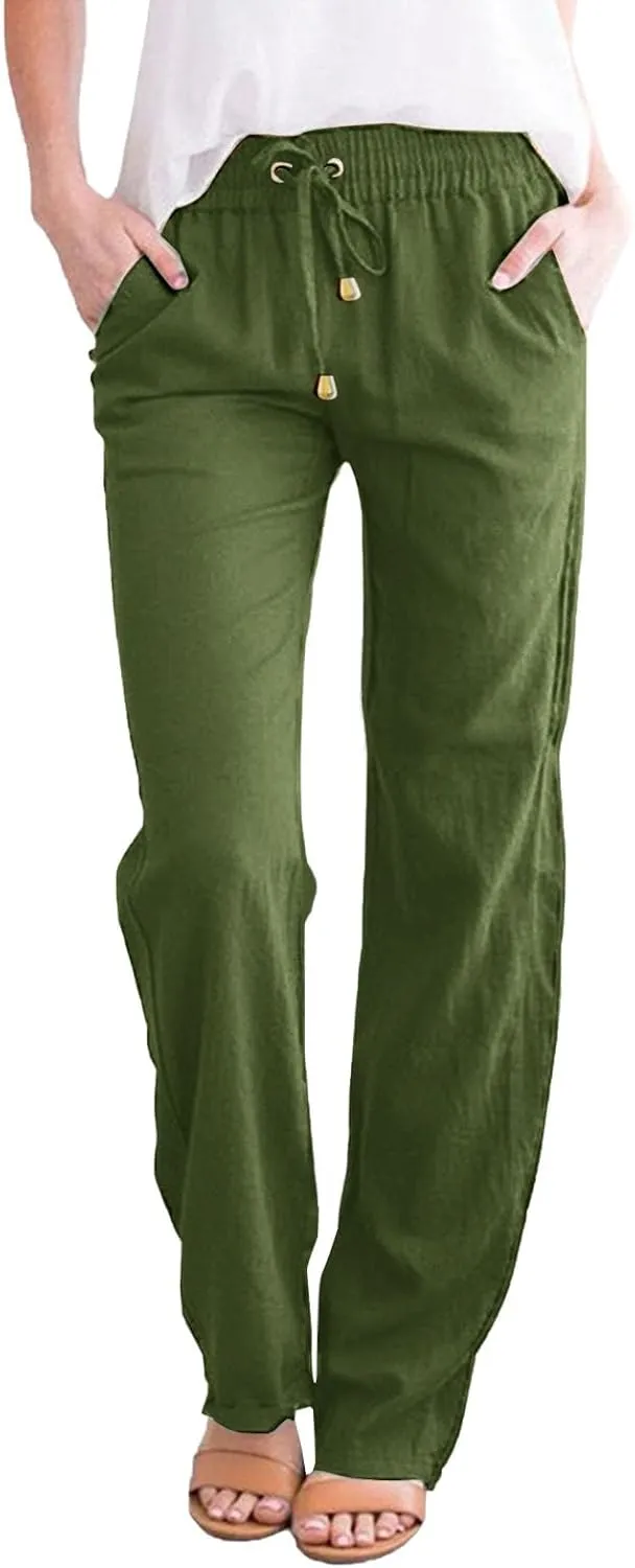 Women's Cotton Linen Pants 2025 Summer Casual Elastic Waist Trousers Relax Fit Comfy Yoga Beach Pant Sweatpants
