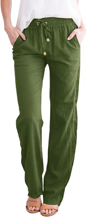 Women's Cotton Linen Pants 2025 Summer Casual Elastic Waist Trousers Relax Fit Comfy Yoga Beach Pant Sweatpants