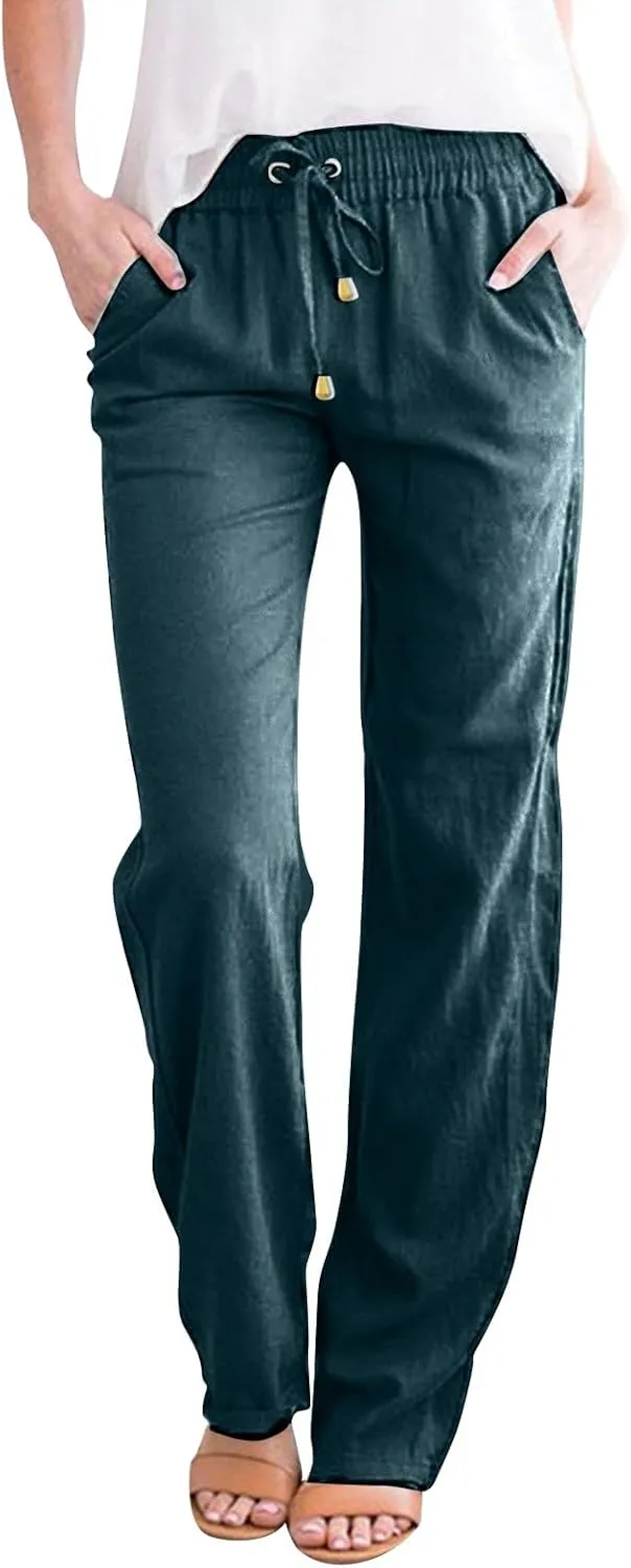 Women's Cotton Linen Pants 2025 Summer Casual Elastic Waist Trousers Relax Fit Comfy Yoga Beach Pant Sweatpants