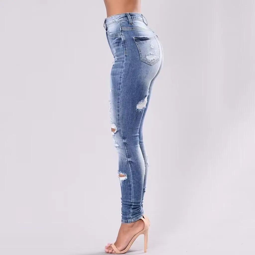 Women's Distressed Mid Waisted Boyfriend Jeans Loose Fit Ripped Stretchy Denim Pants