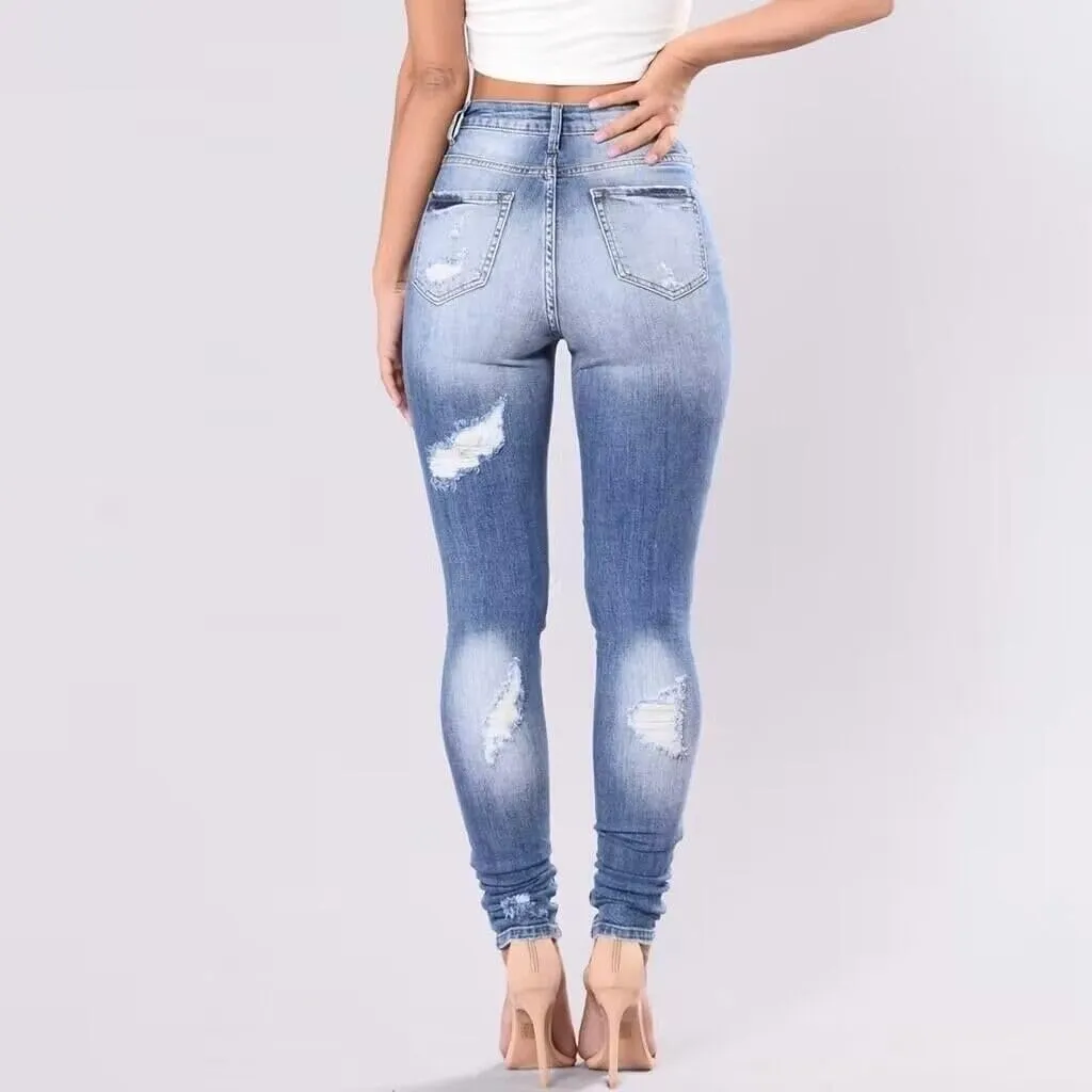 Women's Distressed Mid Waisted Boyfriend Jeans Loose Fit Ripped Stretchy Denim Pants