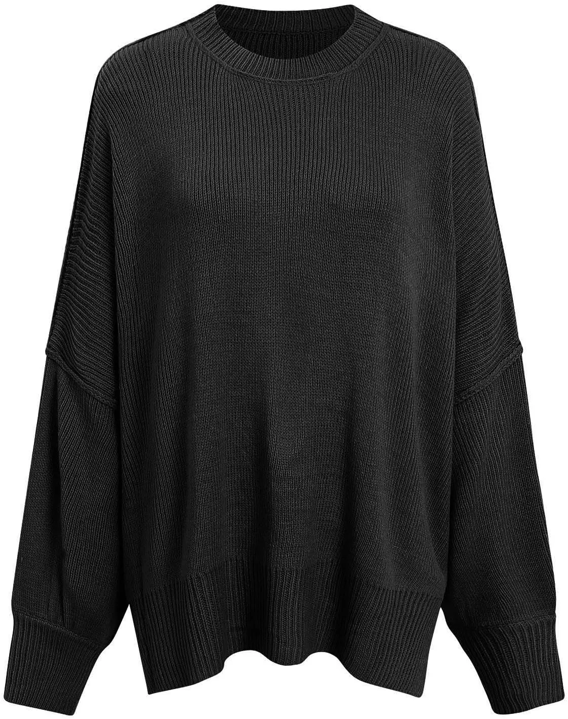 Womens Fall Crew Neck Sweater Oversize Lantern Sleeve Pullover Casual Solid Ribbed Sweater Winter Knit Jumper Tops