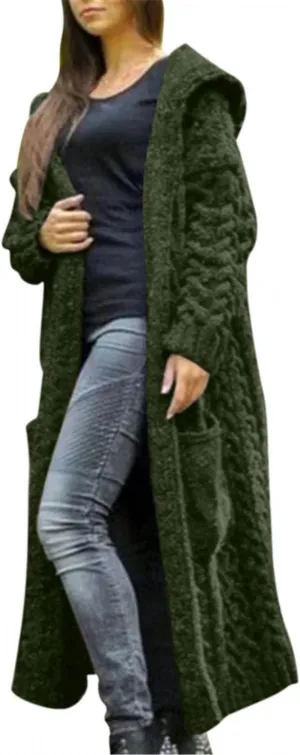 Women's Heavyweight Hooded Sweaters Oversized Open Cardigan Warm Outwear Coat Cable Knit Long Cardigan Sweaters with Pockets