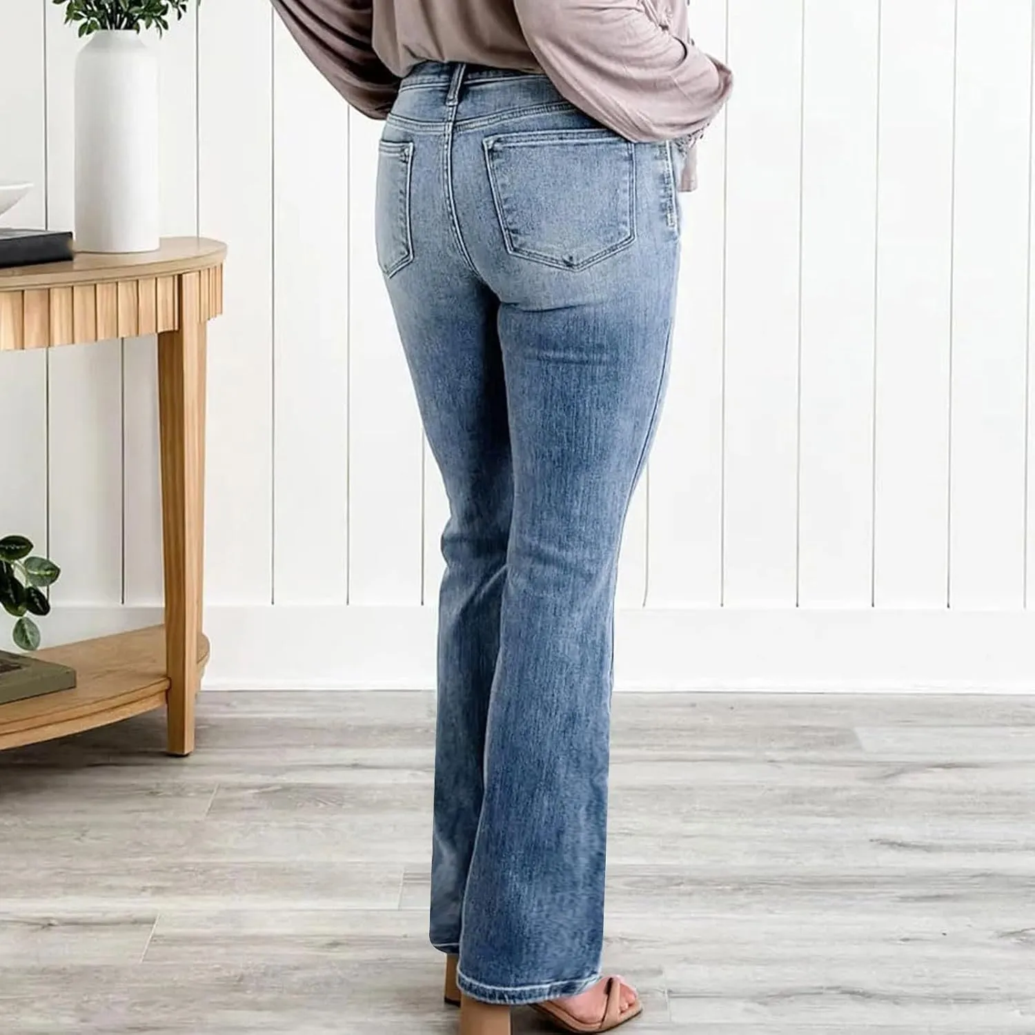 Women's High Rise Skinny Stretch Ripped Jeans High Waisted Denim Pants Plus Size Relaxed Fit Straight Leg Jean