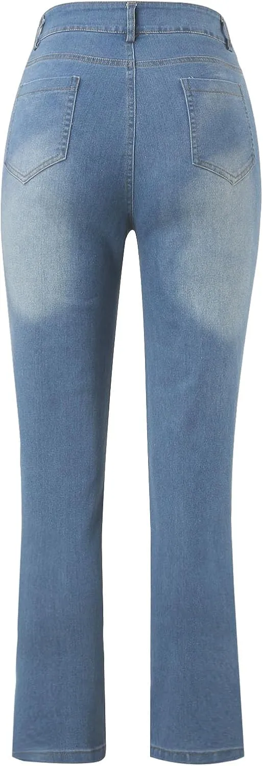 Women's High Rise Skinny Stretch Ripped Jeans High Waisted Denim Pants Plus Size Relaxed Fit Straight Leg Jean