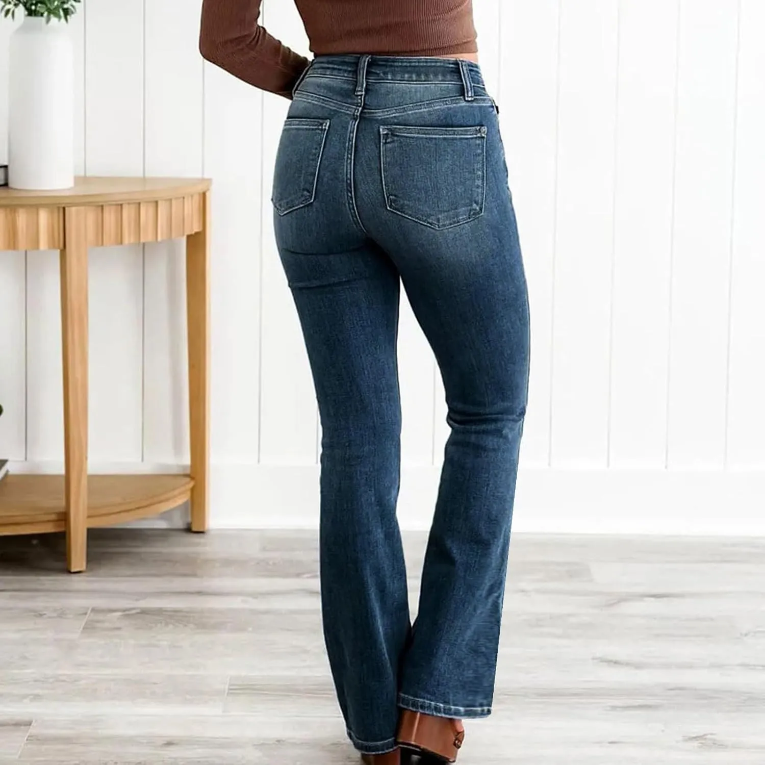 Women's High Rise Skinny Stretch Ripped Jeans High Waisted Denim Pants Plus Size Relaxed Fit Straight Leg Jean
