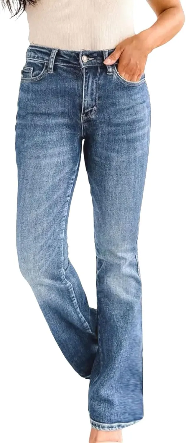 Women's High Rise Skinny Stretch Ripped Jeans High Waisted Denim Pants Plus Size Relaxed Fit Straight Leg Jean